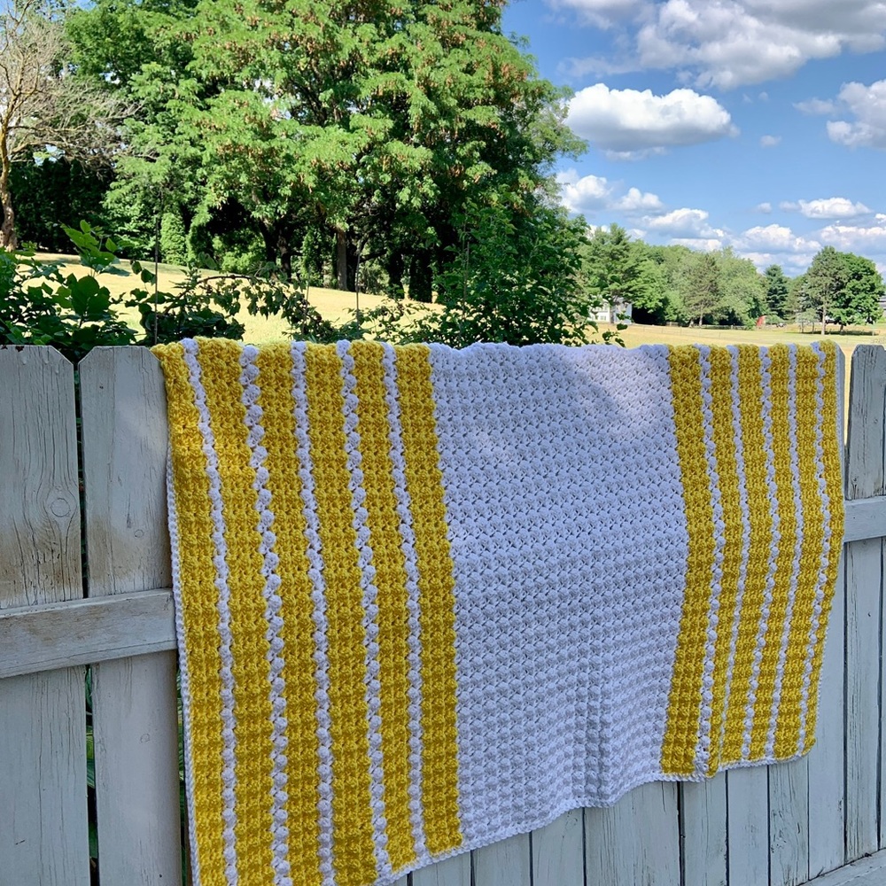 Soft Cozy Crocheted Throw in Yellow and White